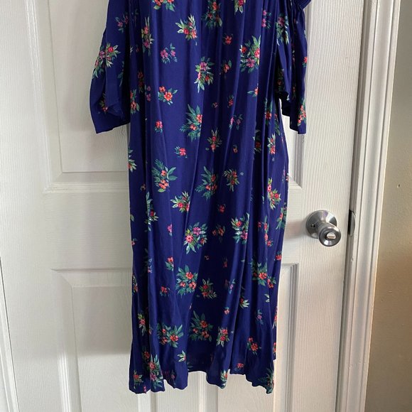 Blue Flowered Cold Shoulder Midi Dress - Picture 2 of 4